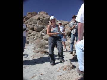 We stopped in the afternoon near the Salton Sea. Here Ingrid regaled us with tales of Travertine Rock, ancient Lake Chuilla, the Salton Trough, and palaeoshorelines.