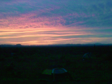 Sunset from our campsite, near Gila Bend. Not pictured here, but a persistent glow from the north (i.e. Phoenix) was omnipresent.