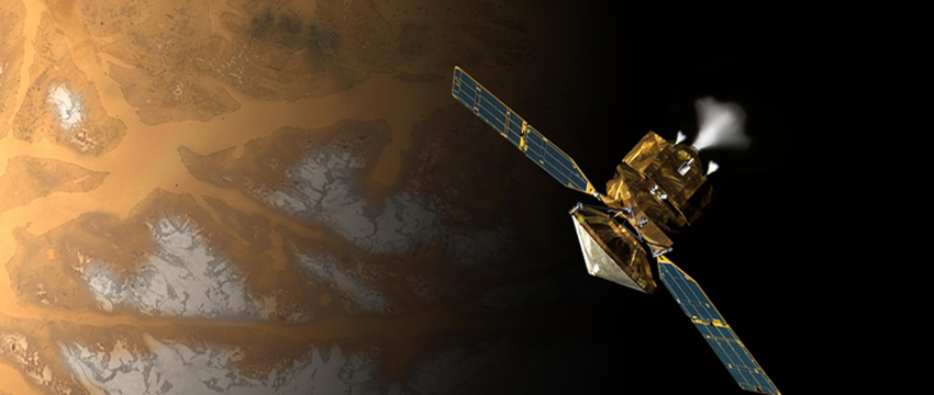 NASA's Mars Reconnaissance Orbiter shortly before swinging into orbit around Mars ten years ago. (NASA/JPL-Caltech)