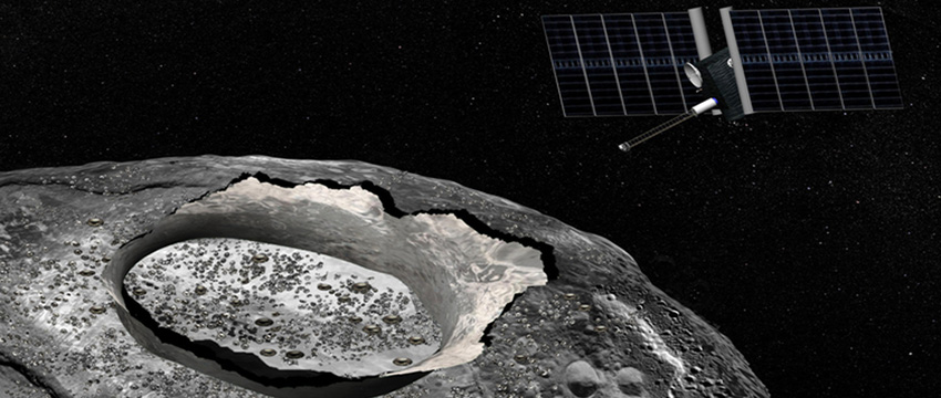 An artist’s concept of the Psyche spacecraft, a proposed mission for NASA’s Discovery program that would explore the huge metal Psyche asteroid from orbit (Credit: NASA/JPL-Caltech)