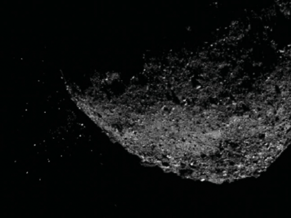 This view of asteroid Bennu ejecting particles from its surface on January 6 was created by combining two images taken by the NavCam 1 imager onboard NASA’s OSIRIS-REx spacecraft: a short exposure image (1.4 ms), which shows the asteroid clearly, and a lo