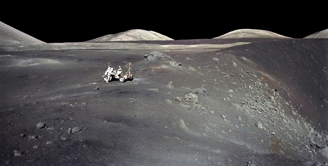 Apollo 17 astronaut Harrison “Jack” Schmitt stands next to a steep-walled crater named Shorty on Dec. 13, 1972. The UA's Jessica Barnes is among the scientists selected by NASA to be granted access to previously unopened samples, including some collected 