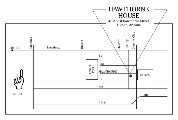 Map to Hawthorne House at 3002 East Hawthorne Street, Tucson, Arizona