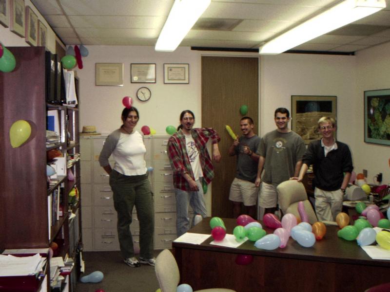 The ballooning of Drake's office. It's amazing how long static electricity allows balloons to stick to things . . .