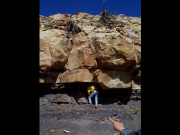 We were pretty sure that the large fault-bounded block was going to fall on Dave, so we just stayed away from that area and pointed at him.