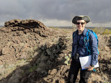 Maria Steinrück next to a collapsed lava tube