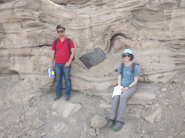 Daniel and Maureen next to a volcanic bomb sag at Kilbourne Hole