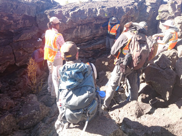 Students study stratification in the rock