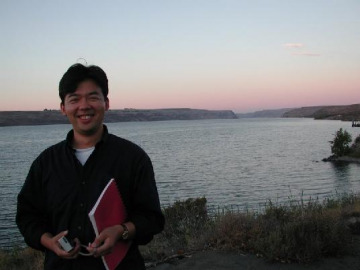 Posing in front of the river.