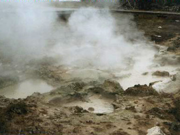 A fumarole is a crack or fissure where only hot steam is escaping. This one gave off a distinct hissing sound.