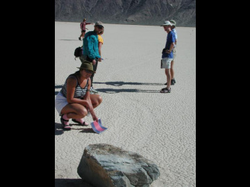 A couple of hundred rocks on this playa (including ones weighing 40 kg) leave trails as they move around over the years.