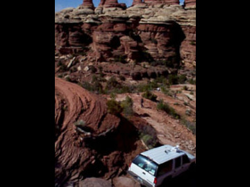 This image shows the descent of Joe Junior and the Backseat Boys down Elephant Hill. (Yes, that is the `road')