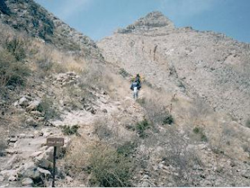 Slaughter Canyon Cave is not open to the general public, but ranger-guided tours are available. What we didn't know is that the cave entrance is a half-mile from the parking lot....straight up a mountain (or so it seemed). Just as you think you should be there, there's a sign saying "Half Way." But the trail winding through the Guadalupe Mountains is quite beautiful.