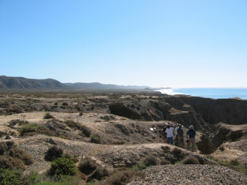 Marine terraces. Levels where the sea level height used to be can be seen in the distance.