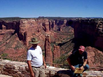 Peter Smith and Jim Rice hang out at the overlook point for Spider Rock.