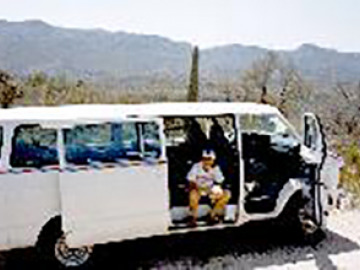 Steffi eating lunch in the "voodoo van".