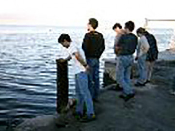 After seeing the Salton Sea from above, we went down to the waterfront. Because it has no outlet, continued evaporation causes the water to become hypersaline. The waterfront is full of dead fish and is quite stinky.