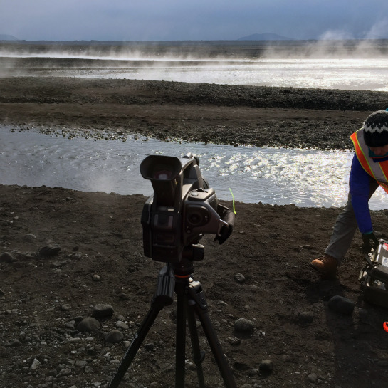 Forward Looking Infrared Radiometer (FLIR) oobservations and thermocouple measurements were also use to contrain the surface temperature of the water in the hot springs to calibrate remote sensing measurements. 