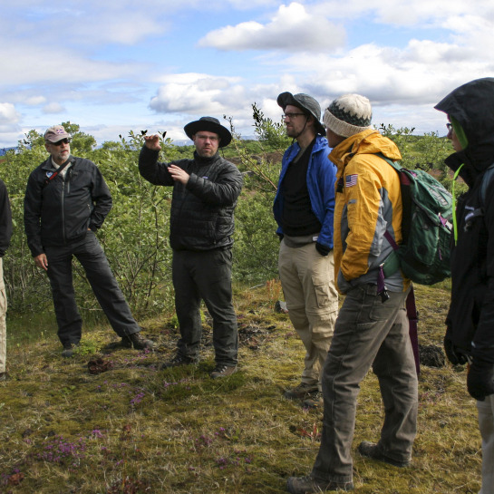 Dr. Stephen Scheidt gives instructions to the group. From left to right: Dr. Colin Dundas, Dr. Andrew deWet, Dr. Stephen Scheidt, Erika Rader, and Danielle Moyer. 