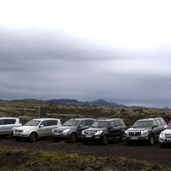 The team traveled in a total of six vehicles to get to and from the Laki eruption site. 