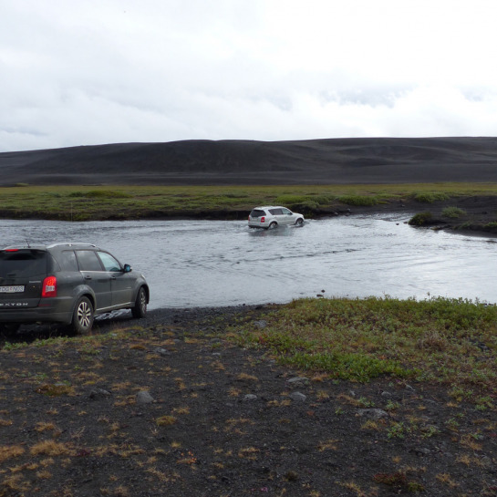 Accessing the new lava flow at Holuhraun requires several river crossings like this one.