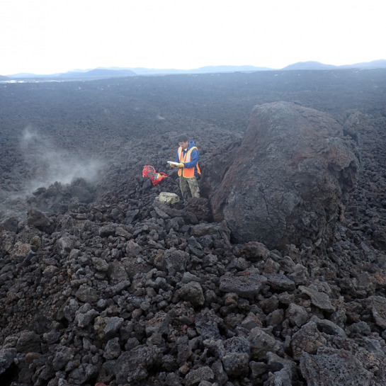 Indicated by the steam and thermocouple measurements, the interior of the lava flow was still hot and interacting with water flowing through and below the flow.