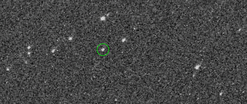 For this animation, OSIRIS-REx image scientists combined five exposures of asteroid Bennu taken by the spacecraft’s PolyCam camera. At this distance, almost six times of that between the Earth and the moon, Bennu is just a point source, indistinguishable from a star other than the way it moves against the star field in the background. This will change dramatically once the spacecraft comes closer and rendezvous with the asteroid in December. (Credit: NASA/Goddard/University of Arizona)
