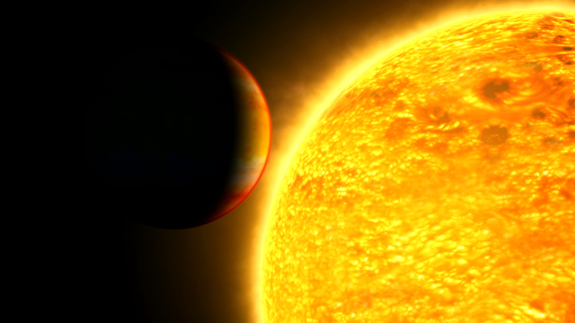 This illustration captures an exoplanet as it is about to cross in front of – or transit – its star. By analyzing light from the star through the planet's atmosphere, scientists can gather clues about its composition. NASA's Goddard Space Flight Center