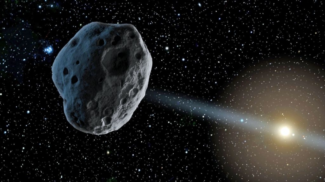 An artist’s conception of a near-Earth asteroid orbiting the sun. NASA/JPL