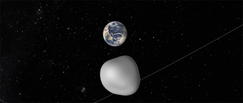 A still from a simulation of asteroid 2016 HO3 in an orbit around Earth.