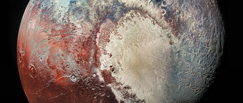 In this image of Pluto taken by NASA's New Horizons spacecraft, different colors represent different compositions of surface ices, revealing a surprisingly active body. (Image: NASA/Johns Hopkins University Applied Physics Laboratory/Southwest Research Institute)