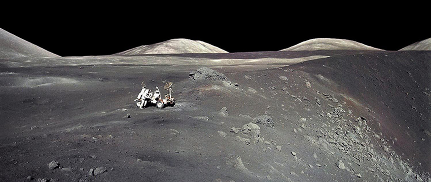 Apollo 17 astronaut Harrison “Jack” Schmitt stands next to a steep-walled crater named Shorty on Dec. 13, 1972. The UA's Jessica Barnes is among the scientists selected by NASA to be granted access to previously unopened samples, including some collected during NASA's last manned mission to the moon. (Photo: NASA)