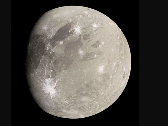 Larger than the planet Mercury, Ganymede is the largest and most massive of Jupiter's moons. This image was taken by the Juno spacecraft in 2021.NASA/JPL-Caltech/SwRI/MSSS/Kevin M. Gill - Ganymede - Perijove 34 Composite, CC BY 2.0