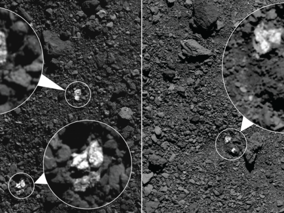 During spring 2019, NASA’s OSIRIS-REx spacecraft captured these images, which show fragments of asteroid Vesta present on asteroid Bennu’s surface. NASA/Goddard/University of Arizona