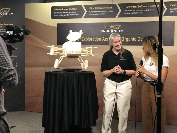 Zibi Turtle, left, discusses some of the exciting details of the APL-led Dragonfly mission as part of NASA’s live broadcast of its selection of the next New Frontiers mission.