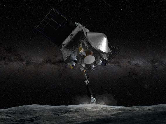 Artist’s conception of NASA’s OSIRIS-REx spacecraft collecting a sample from the asteroid Bennu. Credit: University of Arizona/NASA Goddard Space Flight Center