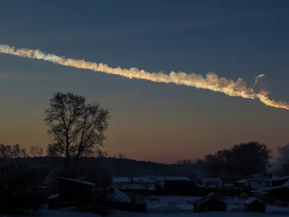 Image of a meteor as it fell to Earth over Chelyabinsk, Russia.
