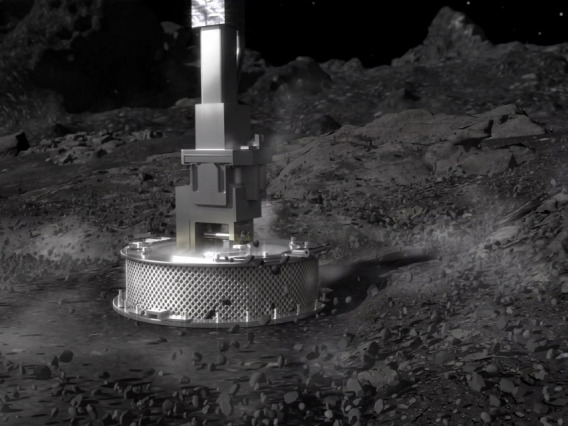 The sampler head of the OSIRIS-REx spacecraft works not unlike a reverse vacuum cleaner, designed to collect loose material from the surface of asteroid Bennu on Oct. 20. (NASA/Goddard Space Flight Center)