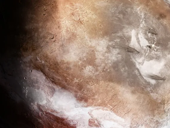 Mars as it may have looked like billions of years ago: Vast plumes of ash and water vapor billow into the atmosphere from the Tharsis region (on the right), a massive bulge of volcanic activity that created the tallest mountains in the solar system. Meanwhile, an icy ring of precipitation carves out valleys and canyons around a ring just south of the Martian equator. (Image: Didier Florentz)