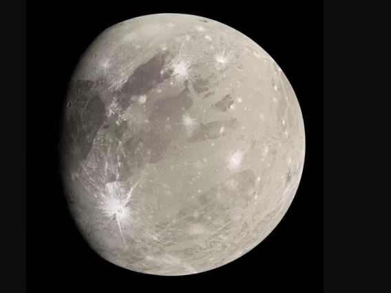 Image of Ganymede, the largest and most massive of Jupiter's moons.