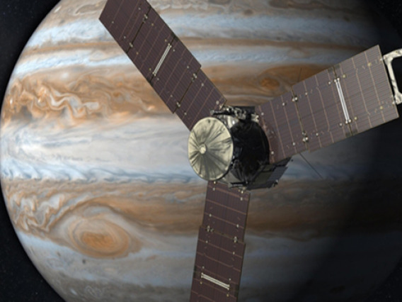 With its suite of science instruments, Juno will investigate the existence of a solid planetary core, map Jupiter's intense magnetic field, measure the amount of water and ammonia in the deep atmosphere, and observe the planet's auroras. Juno's principal goal is to understand the origin and evolution of Jupiter. (Artist's concept: NASA/JPL)