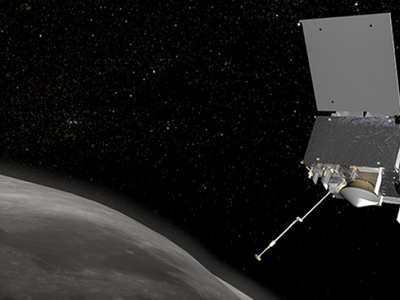 OSIRIS-REx is scheduled to arrive at Bennu, a primitive carbonaceous asteroid, in the fall of 2018. After surveying Bennu for two years, the spacecraft will extend its sampling arm to touch down on the asteroid's surface and collect a sample of pristine asteroid material.
