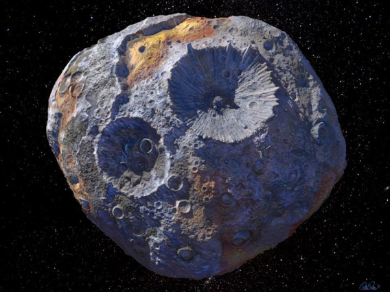 An artist’s concept of asteroid 16 Psyche. Maxar/ASU/P.Rubin/NASA/JPL-Caltech
