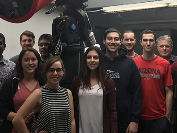 Undergraduate students from a class co-taught by Walt Harris and Vishnu Reddy at the RAPTORS observatory at LPL (Photo: Rachel Fernandes)