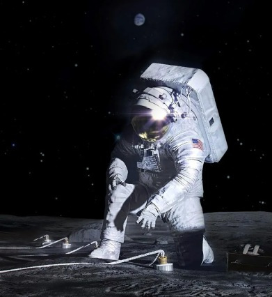 Artist’s concept of an Artemis astronaut deploying an instrument on the lunar surface. Courtesy: NASA.