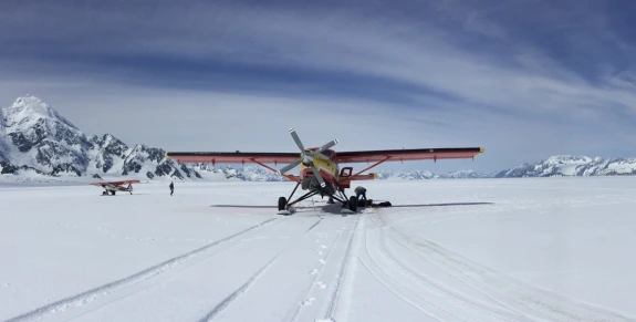 Airplane on a snow landing field
