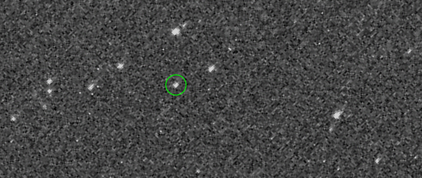 For this animation, OSIRIS-REx image scientists combined five exposures of asteroid Bennu taken by the spacecraft’s PolyCam camera. At this distance, almost six times of that between the Earth and the moon, Bennu is just a point source, indistinguishable from a star other than the way it moves against the star field in the background. This will change dramatically once the spacecraft comes closer and rendezvous with the asteroid in December. (Credit: NASA/Goddard/University of Arizona)